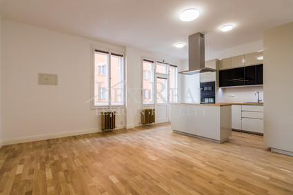 Prodej bytu 4+kk, 133m2, balkon, sklep, 2NP,  Praha 7 - pokoj s kuchyňským koutek a vchodem na balkon